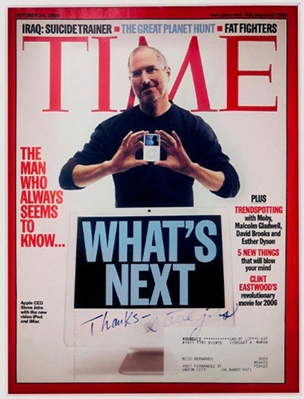 Rare Signed Steve Jobs 2005 Time Magazine “The man that always seems to know.  What’s Next”