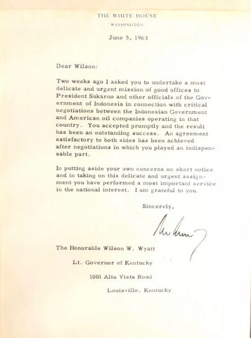 John F. Kennedy Signed 1963 Letter on White House Letterhead “I asked you to undertake a most delicate and urgent mission…”
