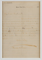 Incredible Thomas Edison Signed 1880 Letter Referencing His Most Famous Experiment “The Light…"