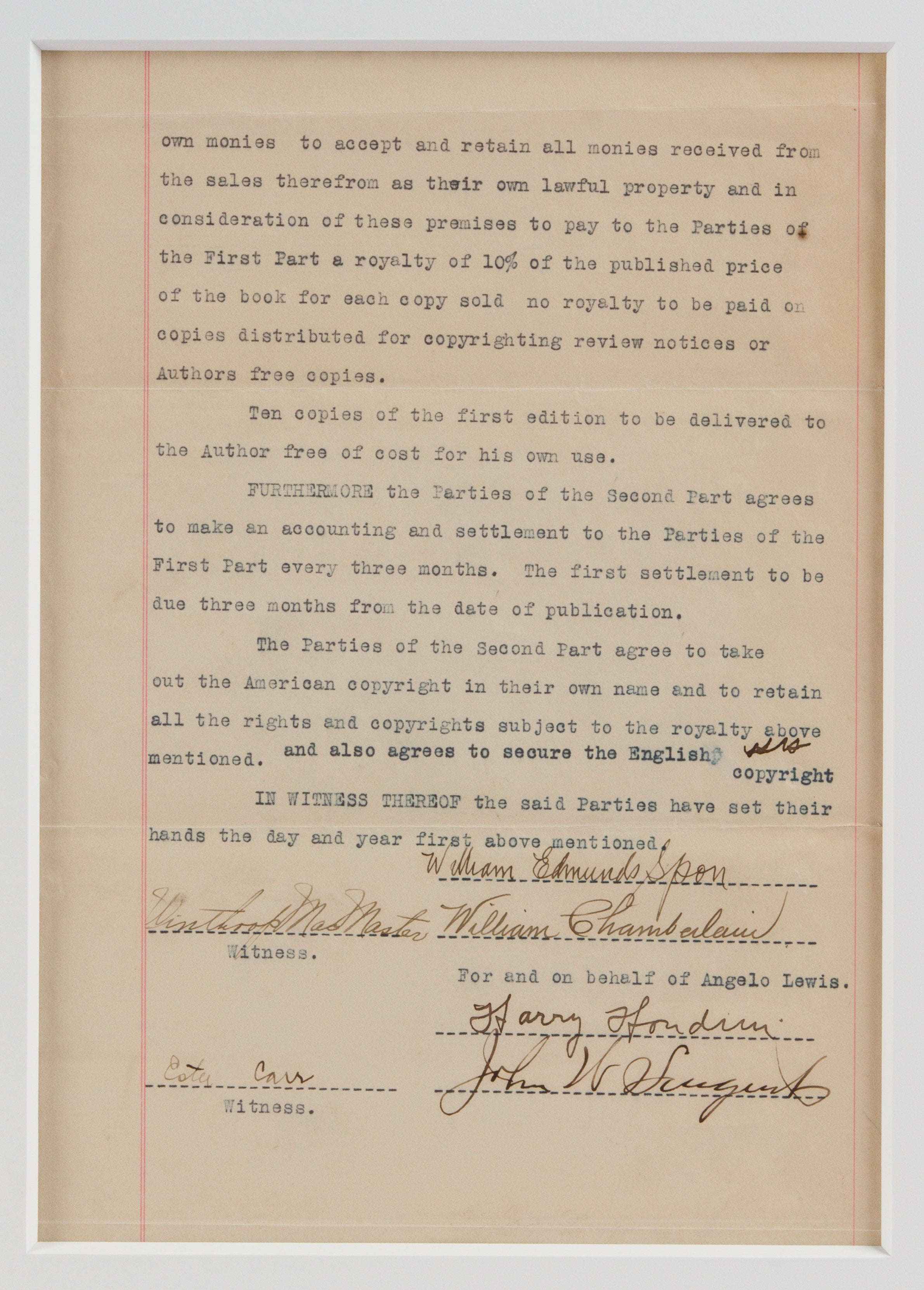 Rare Harry Houdini Signed 1918 Literary Contract: “I always have on my mind...”