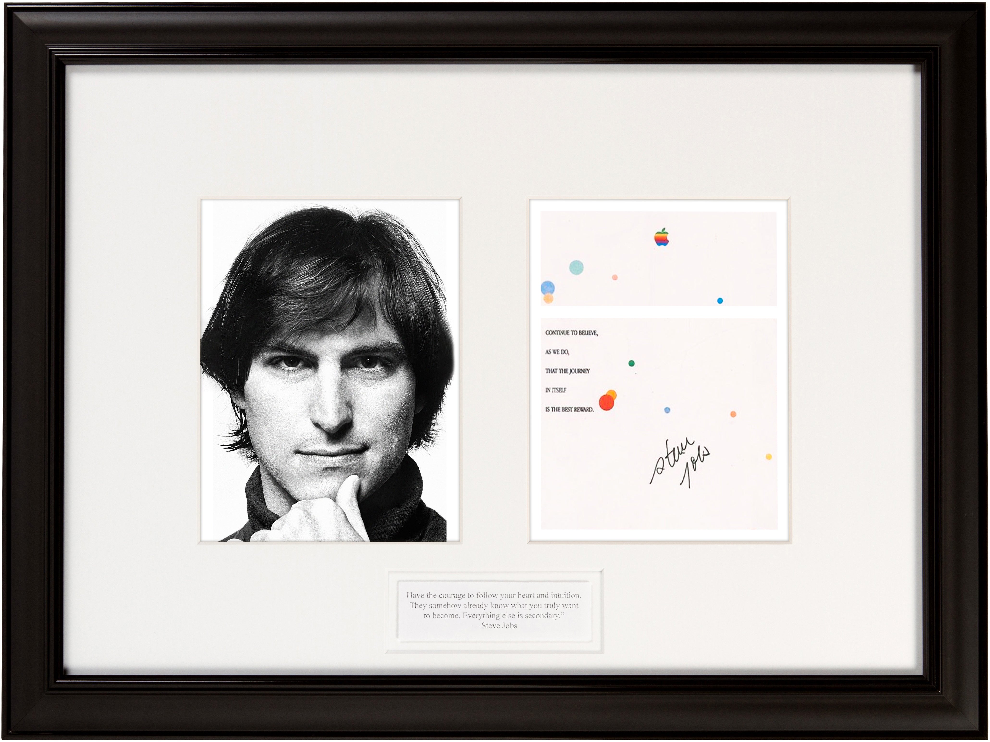 Rare Steve Jobs Signed(only Steve Jobs available in the world.) “Continue to believe as we do that the journey itself is the best reward.”